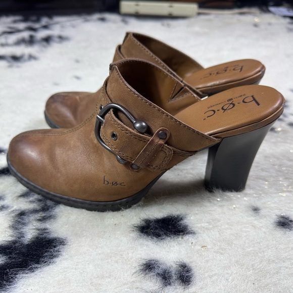 BOC Concept Women’s Brown Y2K Leather Slip On Heeled Clogs Size 9 - Picture 3 of 8